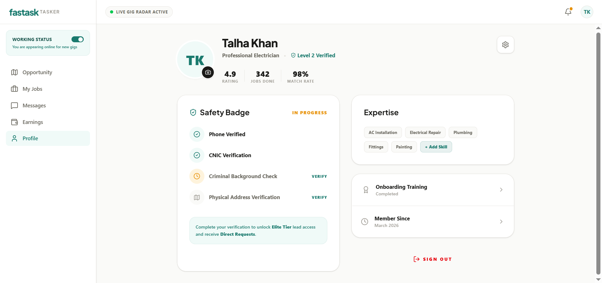 Tasker Analytics & Earnings